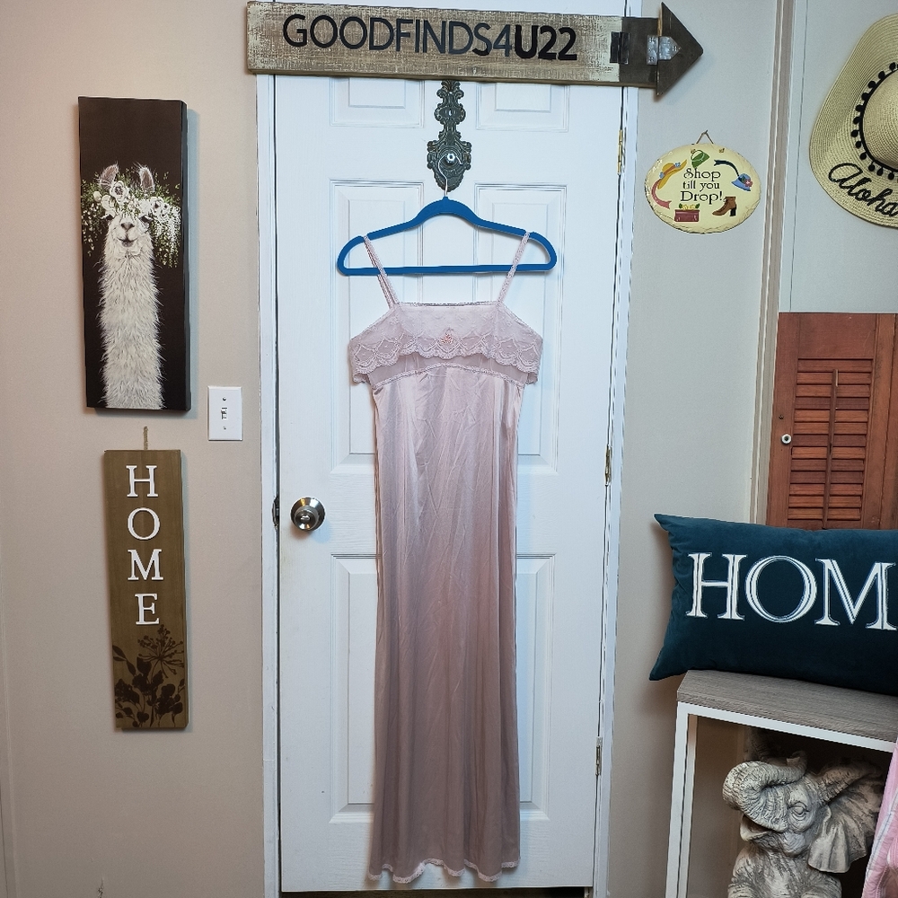 Vintage Vanity Fair Slip Dress With Floral Lace Overlay 32 Rare